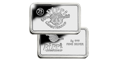 Pippi 75år - 5 grams silvertacka med Pippi Långstrump i skrin